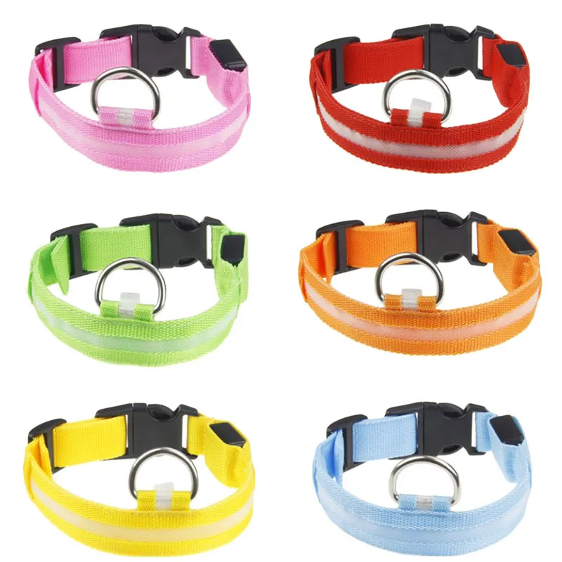 LED Light Flashing dog pet collar Outdoor Luminous Night Safety Nylon Colorful necklace Leash Glow in the Dark battery version