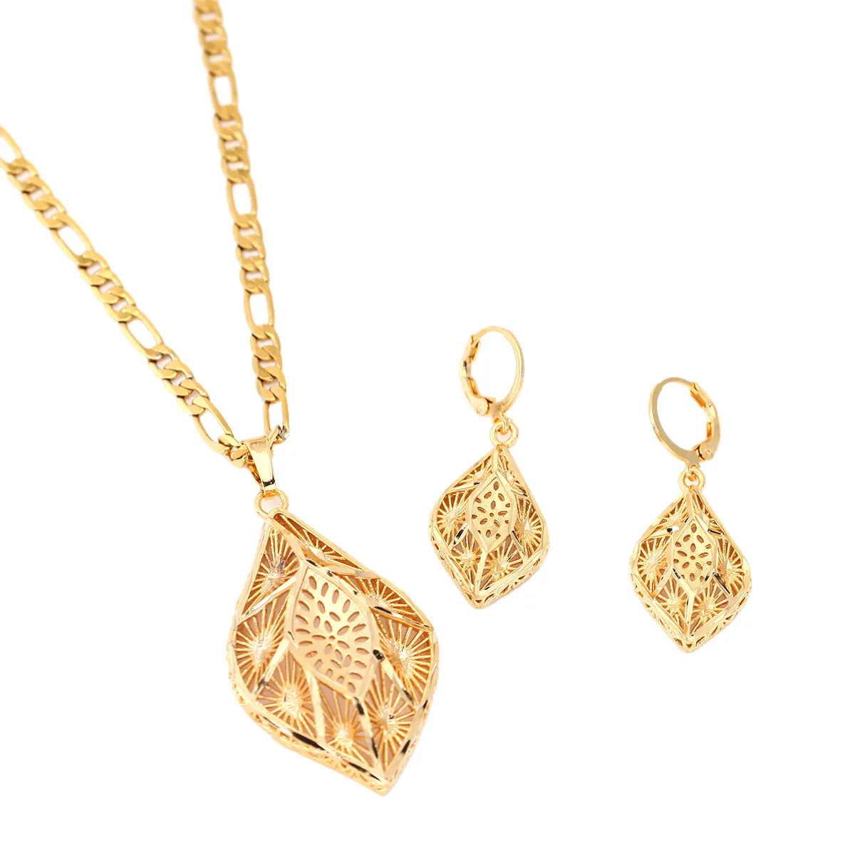 Leaf Jewelry Set Gold Plated Africa Pendant Earring Engagement Jewelry Set