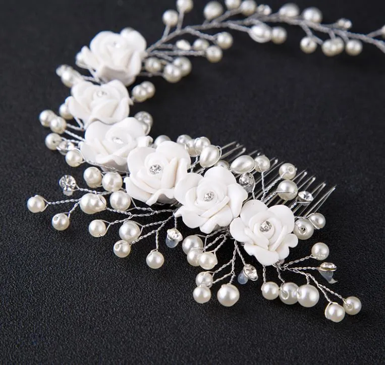 Bride, handmade pearl flower, hair photo studio, makeup bride, wedding accessories, headband.