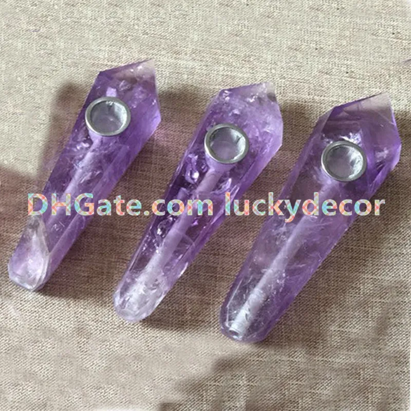 Excellent Handmade Brazil Violet Amethyst Point Celestial Pipe Girly Smoking Tobacco Pipe Purple Quartz Gemstone Smoking Bowl Crystal Pipe