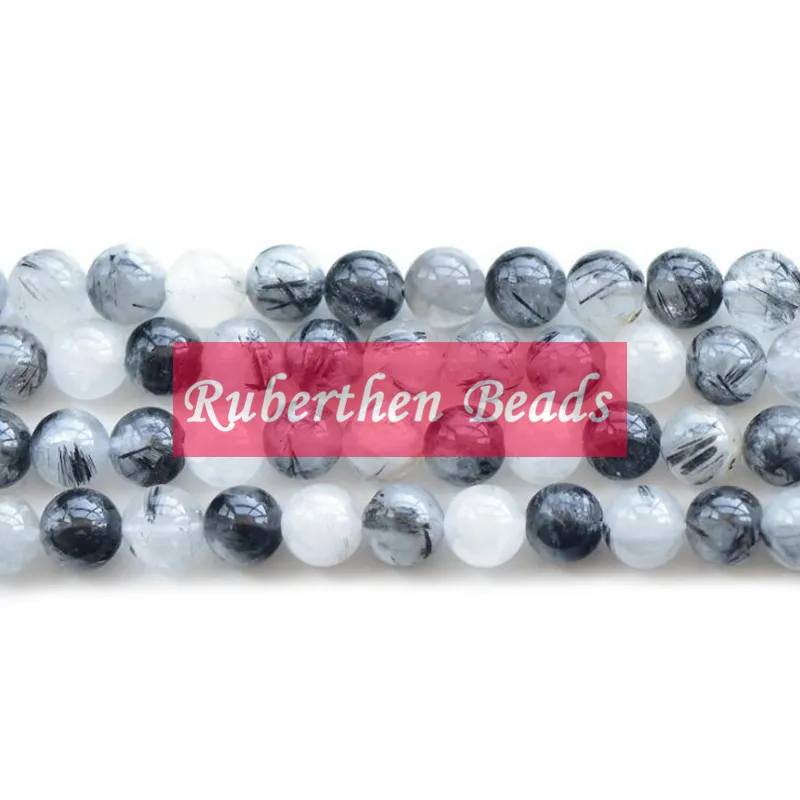 NB0071 haute quantité cheveux noirs cristal pierre naturelle Quartz rutile perles en vrac pierre perle ronde meilleur accessoire de fabrication de bijoux