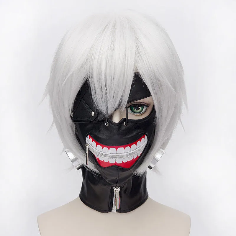 Tokyo Ghoul Ken Kaneki Peruk Cosplay Peruk + Peruk Cap + Ansiktsmask