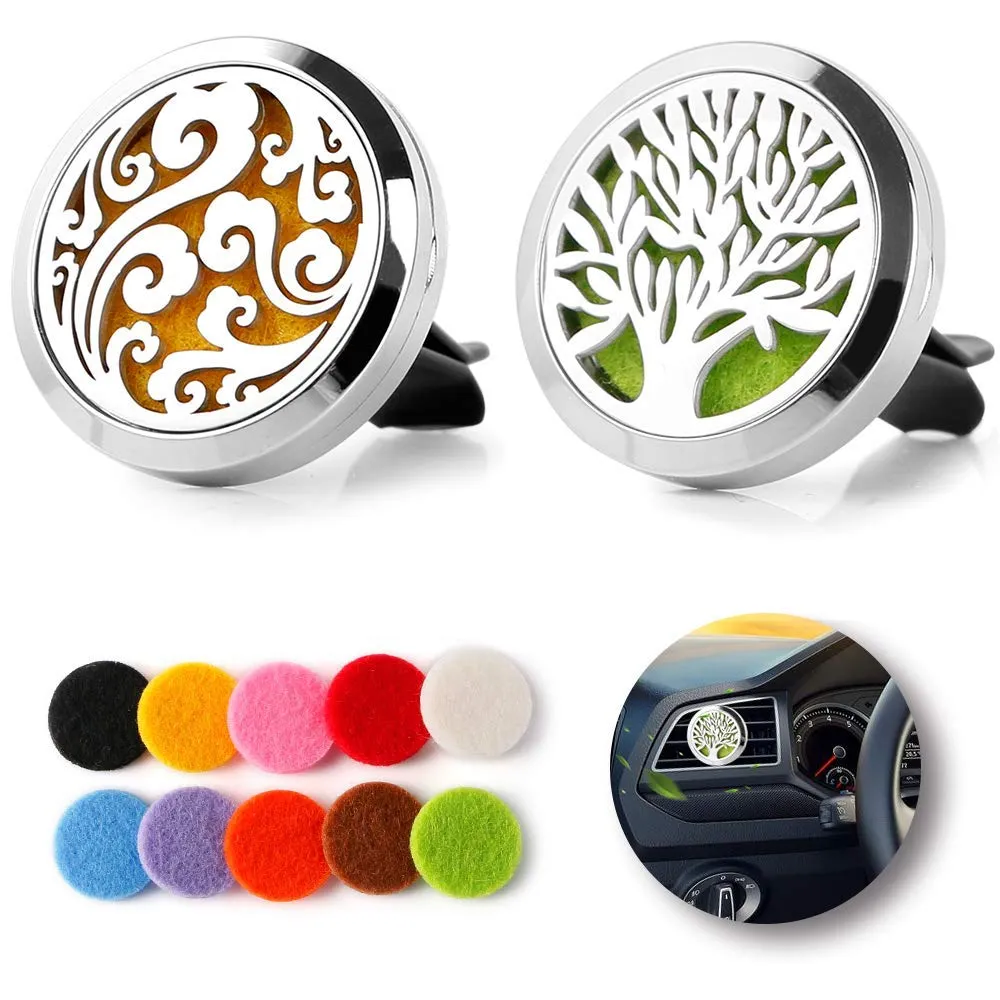 Car Perfume Clip Home Essential Oil Diffuser For Car Locket Clip Stainless Steel Car Air Freshener Conditioning Vent Clip 30mm with 10pads