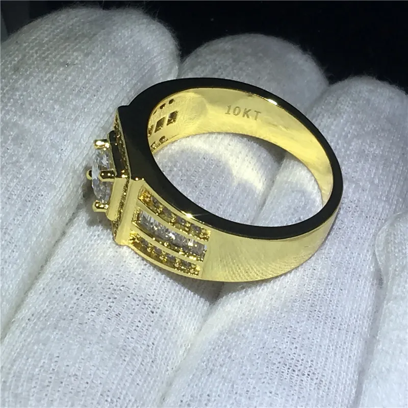 2018 Solitaire männlicher Ring 10KT Gelbgold gefüllt Engagement Ehering Ringe für Männer GS für Frauen Männer ebnen Setting 5A Zirkon CZ4599339