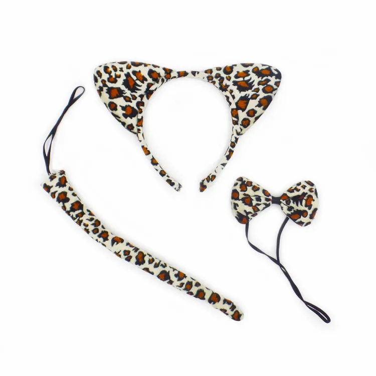 Kids Wildlife Tree Plush Zoo Animal Ears Headband + Tail +Bow Ties Set Leopard Devil Costume Accessories Party Dress Halloween Decor WX9-404