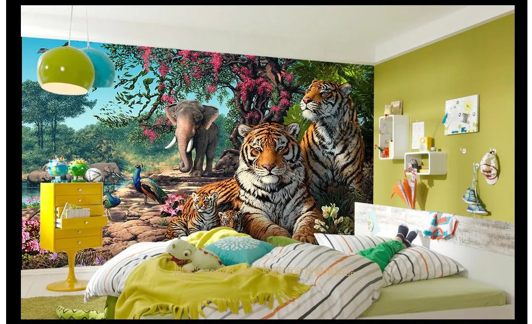 papel de parede 3D Personnalisé Photo Papier Peint Papier Peint Forêt tigre une peinture TV fond d'écran wallpapers pour la décoration d'une chambre d'enfants