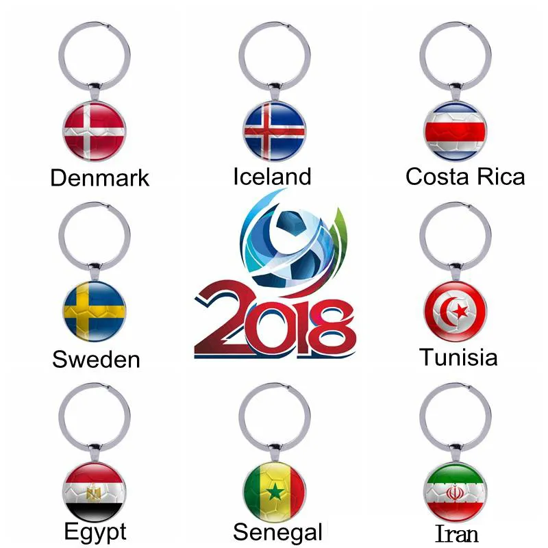 World Cup Double-sided Football Keychains Country Flags Glass Cabochon Soccer Fans Souvenir Car Keyholder Bag Accessories Key Chain