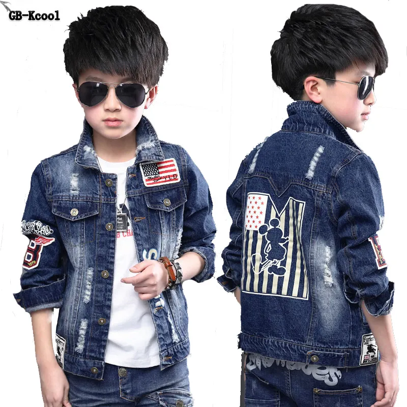 GBKcool mode enfants 39s Denim vestes 2017 garçons Jeans vêtements d'extérieur enfants dessin animé à manches longues hauts manteaux pour grands garçons étudiants 3360015