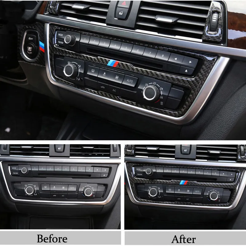 Kolfiberbil Styling Klistermärke Luftkonditionering CD-panel Dekorativ täckning Trim Tillbehör för BMW 3 4 Serie 3GT F30 F31 F32 F34