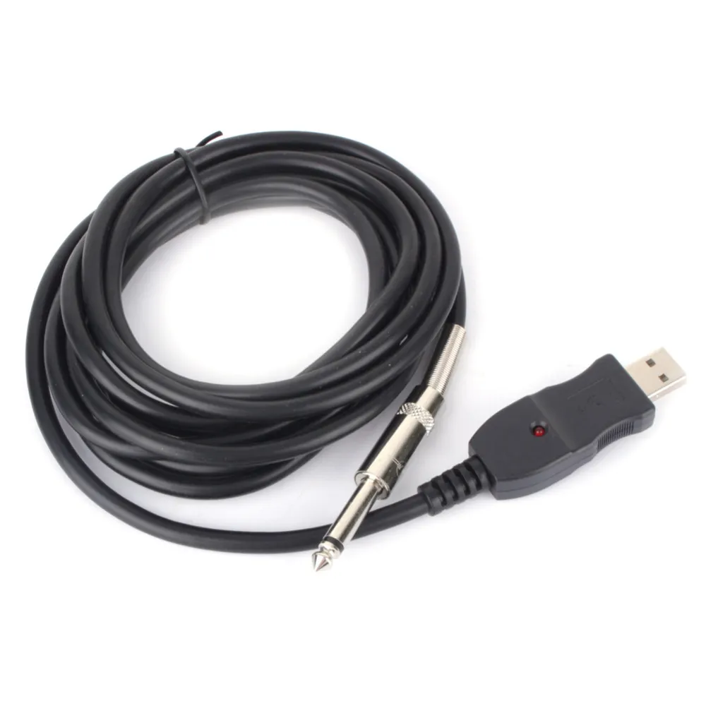 Freeshipping 300 СМ Длинный Гитара Бас 1/4 '' 6.3 мм Разъем Для Соединения USB Link Инструмент Кабель Адаптер Черный Цвет