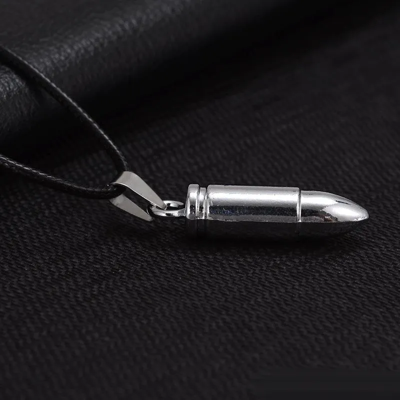 Men Titanium Steel Necklaces Bullet Pendant Leather Chain Necklace Women Jewelry