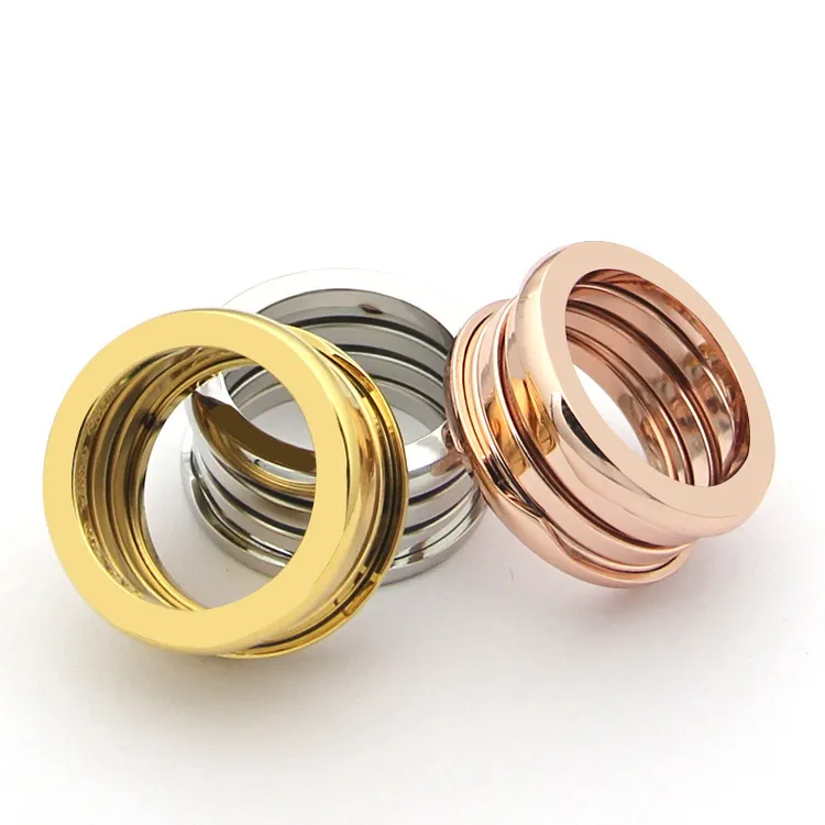 fashion jewelry 316L titanium steel plating spring ring rose gold wide ring 5 ring for woman and man