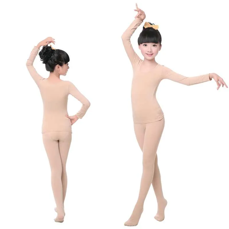 Nouveau à manches longues couleur de la peau sous-vêtement de danse costume enfants enfants filles adulte nu haute élastique gymnastique Ballet danse body