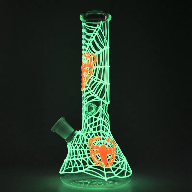 Glow In The Dark Bong Fluorescent Glass Beaker Base Bongs Beautiful Pattern UV Dab Rig Straight Tube Water Pipe Oil Rigs GID01-GID04