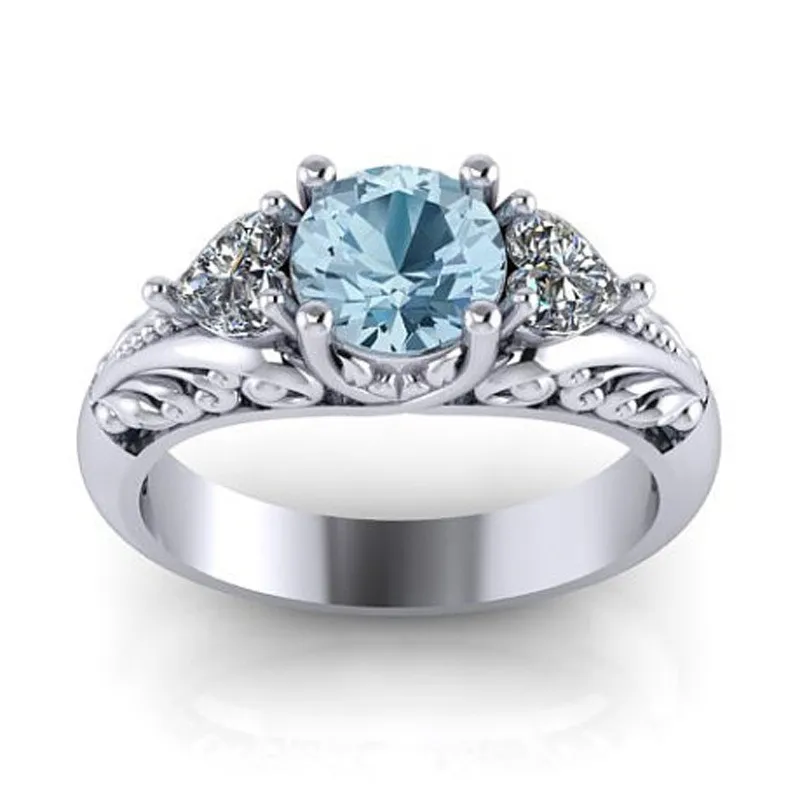 Ring mit österreichischen Kristallen, silberfarben, Blume, blauer Kristall, Ring Bague, Verlobungsring, Ringe für Frauen, Ehering 080296