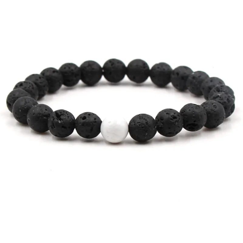 Braccialetto di perline di pietra lavica nera naturale Bracciale diffusore di olio essenziale Braccialetti di yoga con perline di roccia vulcanica turchese bianco