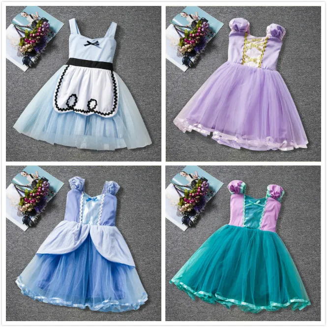 Sommer Aschenputtel Prinzessin Kleider Taille Bug Masch Farbe passung Cartoon Film Tutu Kleid Baby Girls Kleidung Kinder Kleid Kleid