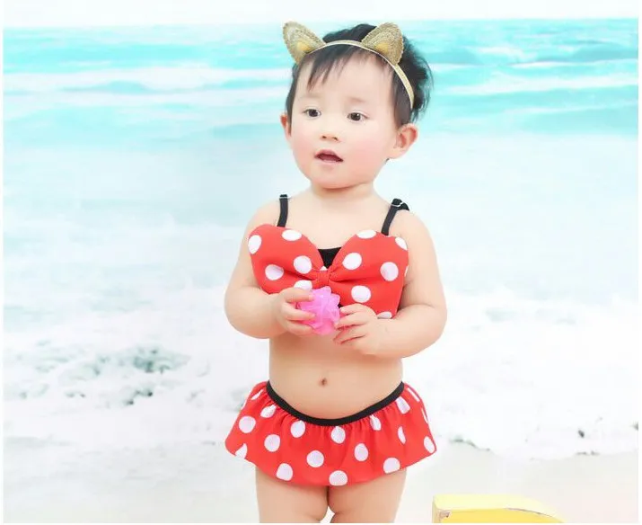 Atacado meninas do bebê swimwear pontos Bonito bowknot bebê menina crianças maiô swimwear biquíni conjunto tankini maiô praia desgaste