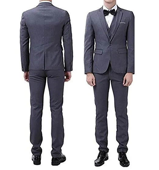 High Quality Grey Men 3 Piece Suit Wedding Tuxedos Groom Tuxedos With Notch Lapel One Button Center Vent Men Blazer(Jacket+Pants+Tie+Vest)51