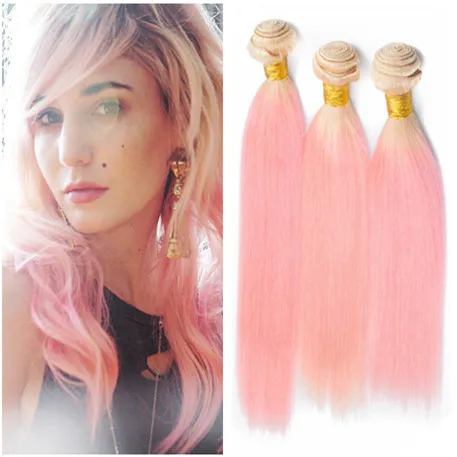 Blonde and Pink Ombre Brazilian Virgin Human Hair Weave Bundles 3Pcs Silky Straight #613/Pink 2Tone Ombre Human Hair Wefts Extensions