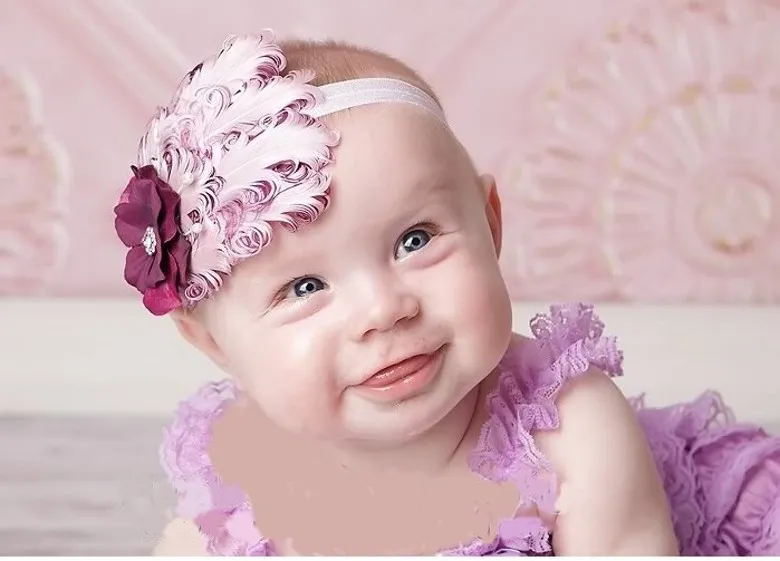 2017 bébé fleurs bandeau bandes de cheveux chapeaux enfants rouge blanc plume coiffe fleur perles mariée