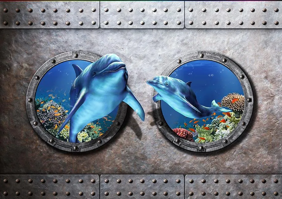 vinyl flooring bathroom Underwater world porthole dolphins 3d wallpapers bathroom