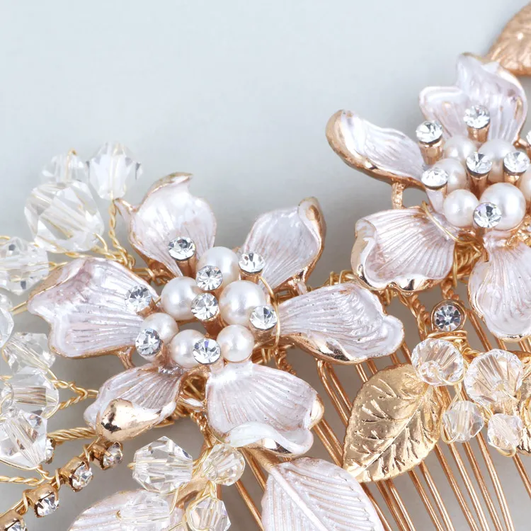 2019 Boho Rhinestone Bridal Golden Hair Vine Comb Flower Leaf Wedding Headpiece Hair Accessories Women Handmade Jewelry