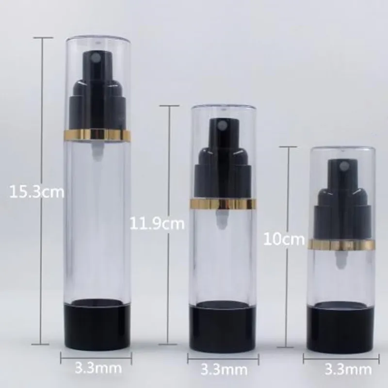 15ml 30ml 50mlの空の黒いエアレスローションクリームポンプのプラスチック容器化粧品のボトル速い船積みF488