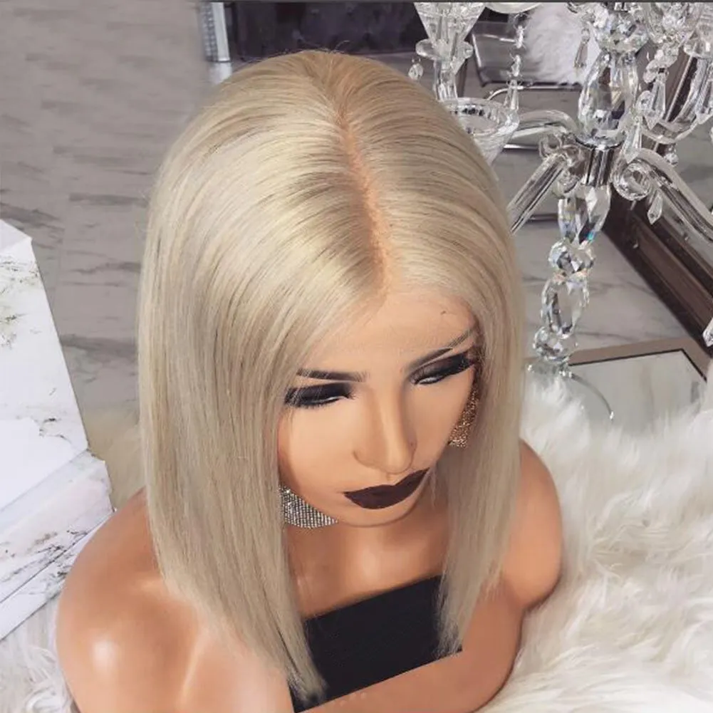 Glueless spets främre blond människohår bob peruker med baby shair pre plockad 60 blond korta brasilianska full snören wig jungfruhår