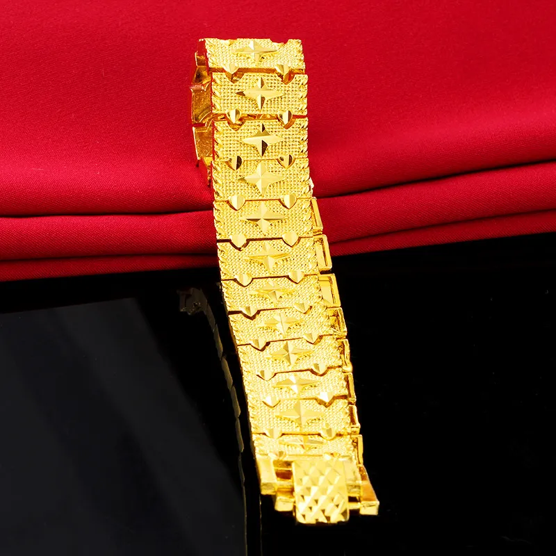 Solido bracciale a fascia larga 17 mm Bracciale da uomo da donna stile classico riempito in oro giallo 18k spesso