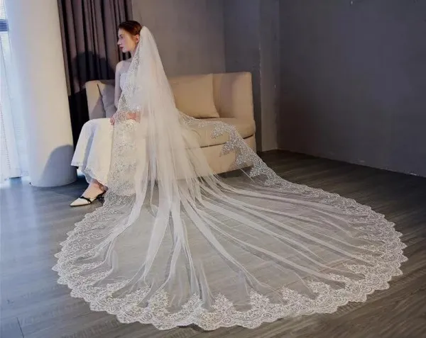 멋진 웨딩 베일 긴 공식 장식 조각 레이스 아플리케 웨딩 헤드 피스 여성 Tulle Bridal 베일 빗