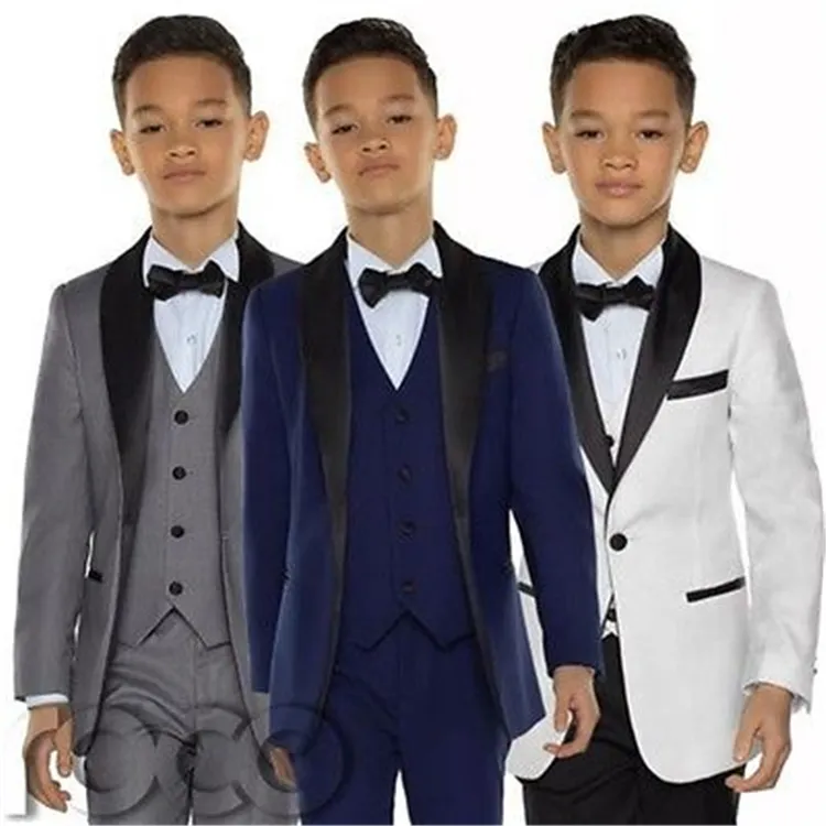 Ragazzi Tuxedo Boys Dinner Suits 3 Pezzo Boys Boys Black Scialle Risvolto Tappo formale Tuxedo per bambini