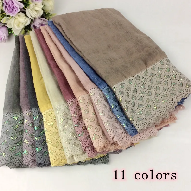 The Newest Lace Style Glitter Polyester Cotton Plain Tie Dye Women Ladies Shawls And Scarves Wraps Caps 10pcs/lot