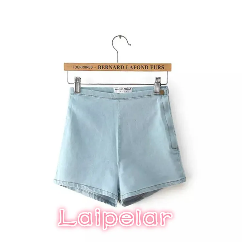 Summer 2018 Vintage Coon Side Zipper Elastic High Waist Shorts Women Blue Jeans Denim Shorts for Womens sexy Mini Shorts