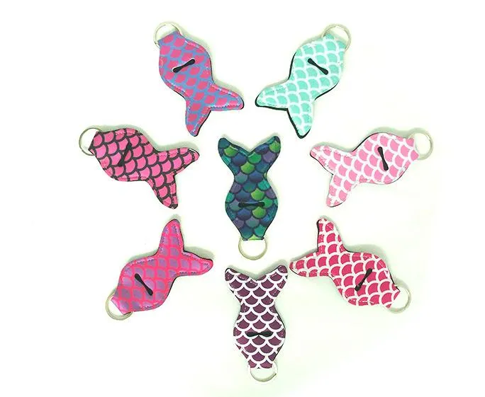 Partihandel Mermaid Tail Chapstick Holder Keychain Neoprene Chapstick Wrap Gifts Gratis frakt Sn1242