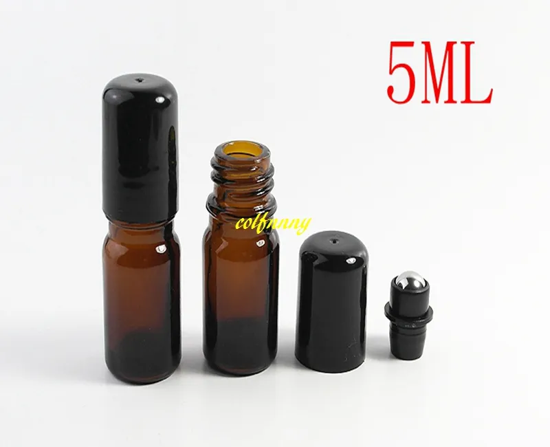 100 teile/los 5 ml 1/6 unzen Dicke Bernstein Nachfüllbare Leere Rolle auf Glas Flasche Für Ätherisches Öl Edelstahl glas Roller Ball