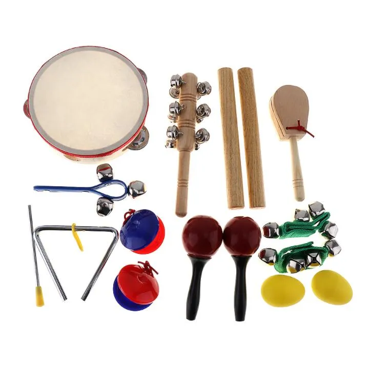 16PCs musikinstrument set 10 sorters dagis tamburine trum slagverk leksaker för barn barn baby tidig utbildning