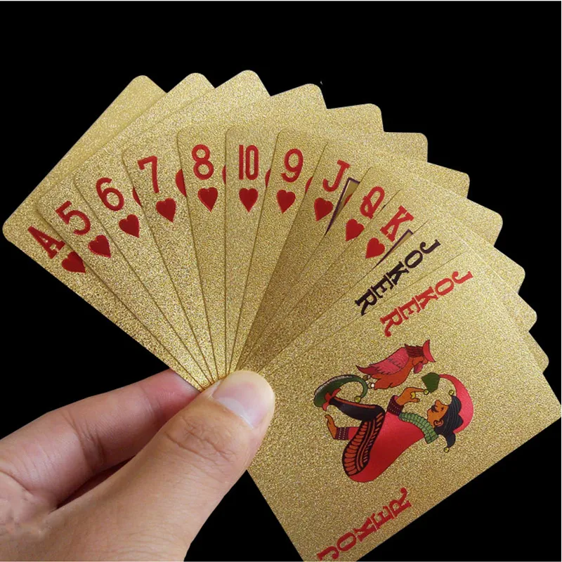 Carte da gioco in oro 24 carati Mazzo da gioco da poker Set da poker in lamina d'oro Carte magiche in plastica Carte impermeabili Magic