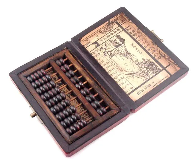 Abacus Chinois Ancien Cadre Comptage Dragon Phoenix En Cuir Boîte De 9 Colonnes # 1202