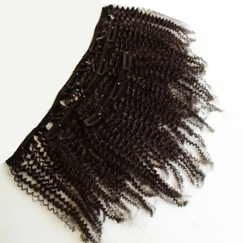 Peruano afro crespo cabelo encaracolado clipe barato em extensões de cabelo humano 100g 8 pcs grampo de cabelo humano em extensões