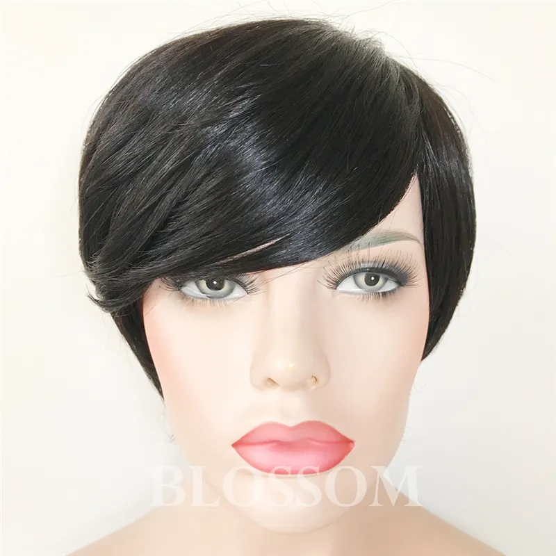 Cabelo humano brasileiro em linha reta pixie corte barato curto perucas de cabelo humano densidade completa frente bob perucas de renda para preto women7679394