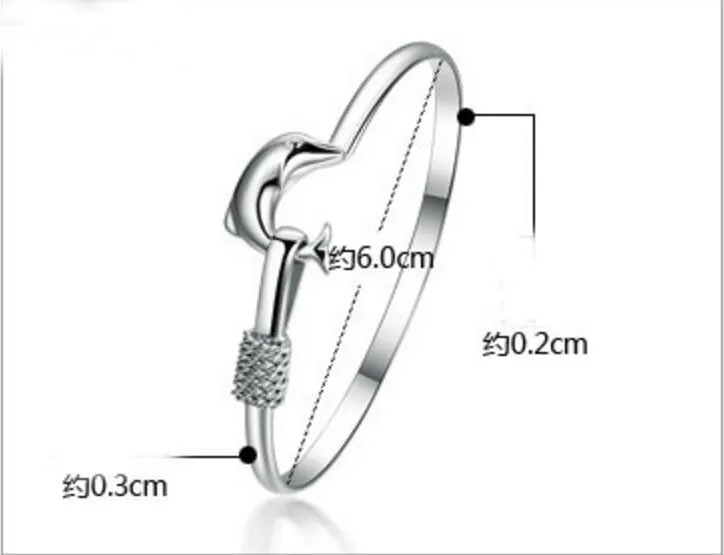 925 Silver Charm Bangle Fine Noble Mesh Dolphin Bracelet Fashion Jewelry GA150264H