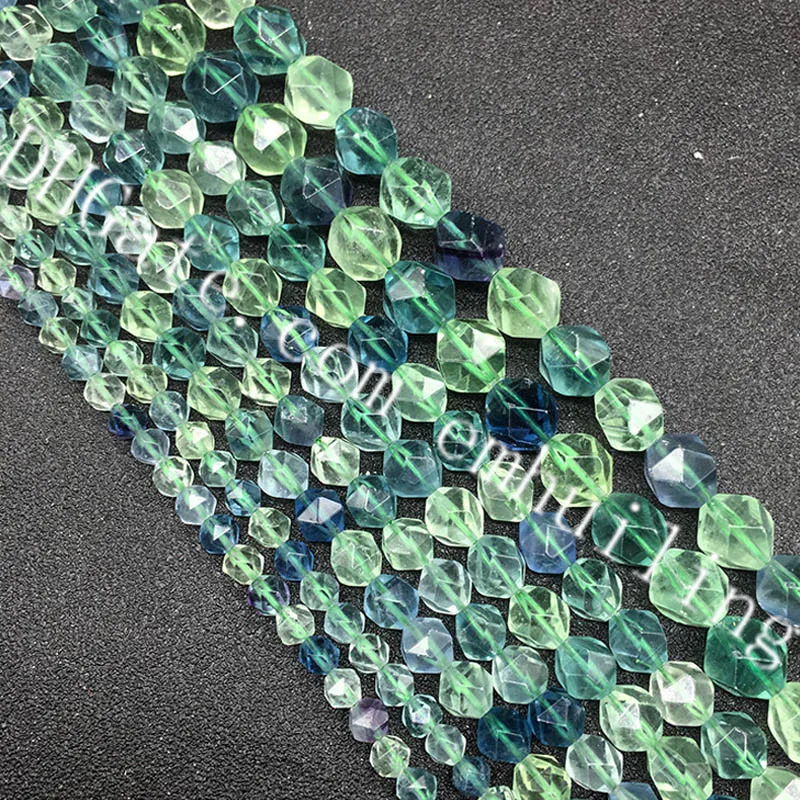 Hot Jewelry Making Pick Size 6mm 8mm 10mm 12mm Polygonal Faceted Natural Multicolor Fluorite Gemstone Loose Spacer Craft DIY Beads 1 Strand