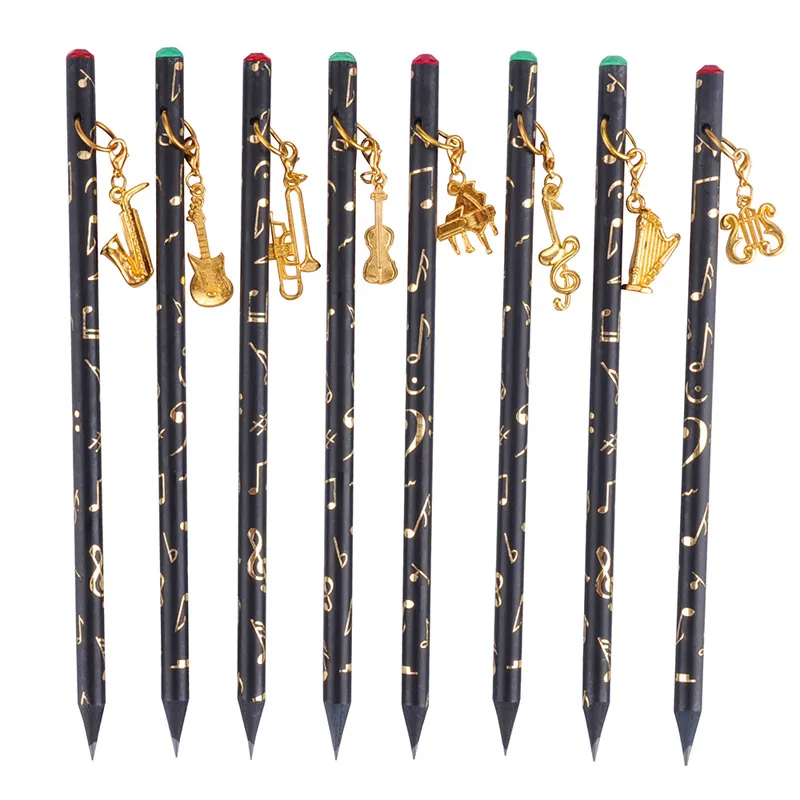 All Black Music Themed Pencils With Cute Cartoon Musical Instruments
