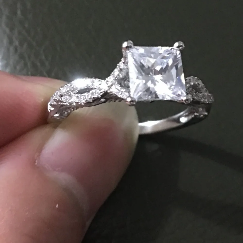 Women vintage ring Handmade Princess cut 2ct Diamond 925 Sterling silver Engagement Wedding Band Ring for women