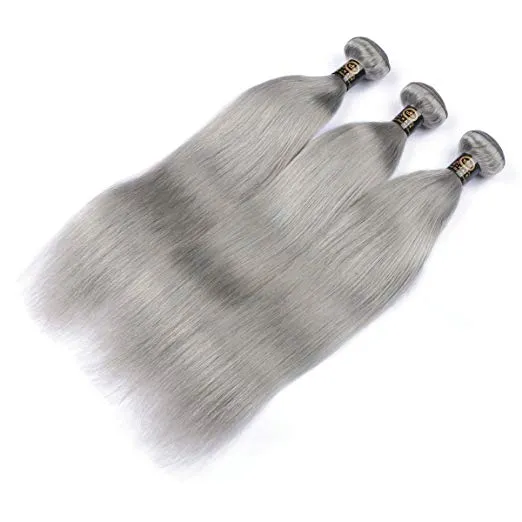 Brazilian Body Wave Straight Hair Weaves Grey Color Double Wefts 100g/pc Can be Dyed Human Remy Hair Extensions