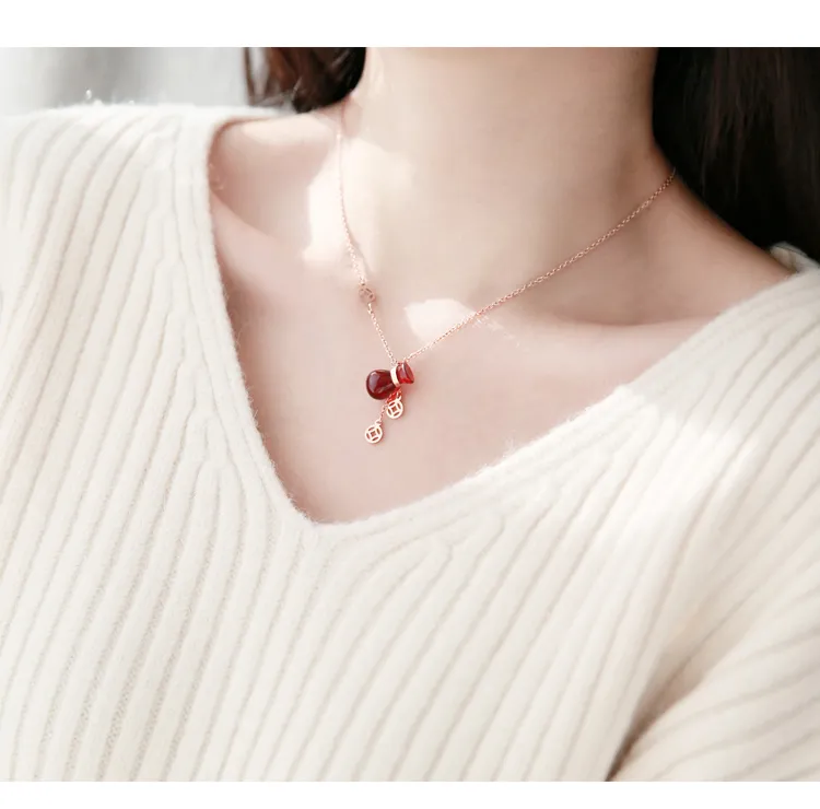 2018 Korean version of titanium steel necklace red rose gold tassel gold necklace tide popular quality girls jewelry gift