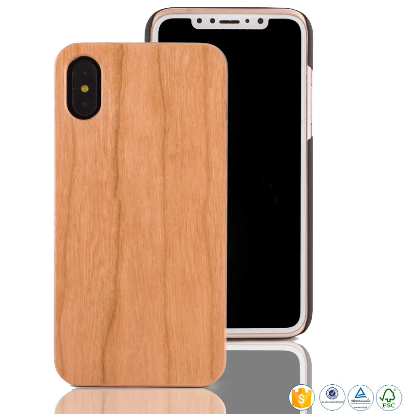 Hot Sale Good Quality Cherry Wood Mobiltelefon Skydd till iPhone 6 6s 7 8 Plus 10 x 5 5s SE Trä Telefon Väska Trä PC Väska till Samsung S9 S8