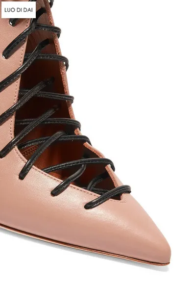 2018 Mode Vrouwen Patent Beige Laarzen Puntschoen Laarzen Dames Party Schoenen Lace Up Enkellaarzen Jurk Schoenen Hoge Hak Booties