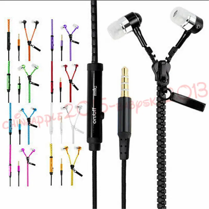 Fone de ouvido Zipper Headset 3.5mm Baixo auriculares In-Ear Zip Headphone para Iphone Samsung Telefone PC MID Ipod MP3 MP4 Player com pacote